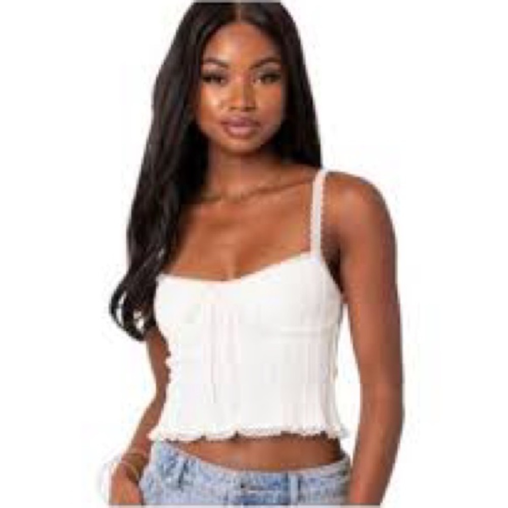 Edikted White Smocked Crop Camisole